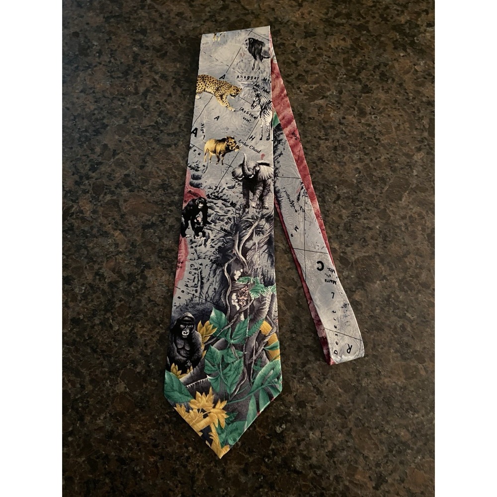 Men's Endangered Species Silk NECKTIE Tie AFRICAN KINGDOM GORILLA WARHOG JUNGLE
